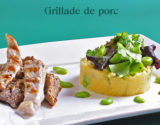 Grillades de porc marinées et polenta aux fèves