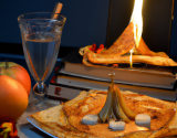 Crêpes aux poires, flambée au Cognac