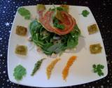 Salade de roquette, ravioles croustillantes et vinaigrette d'agrumes