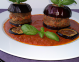 Timbales de bœuf et compotee d'aubergines au basilic