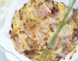 Gratin de pommes de terre aux oignons avec carré de porc et gruyère AOC