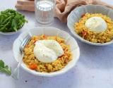 Risotto d’orzo aux tomates cerises confites et burrata