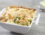 Gratin de coquillettes aux petits pois et saumon