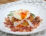 Galettes de pommes de terre aux œufs mollets et piment d'Espelette façon carbonara