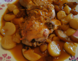 Chapon aux pommes, marrons et champagne