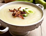 Soupe de poireaux et lardons