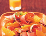 Tagliatelles de jambon, mangue et orange