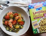 Salade gourmande lentilles crevettes