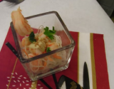 Verrine de scampis sauce coco gingembre curry de madras