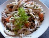Salade tiède de raie au riz sauvage, pamplemousse et champignons