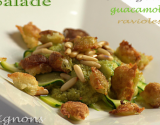 Courgettes sauce guacamole à l'huile de noisettes et ravioles grillées