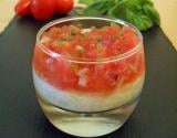 Mousse de mozzarella, tartare de tomates et perle de basilic