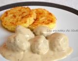 Boulettes aux oignons, sauce moutarde et balsamique et galettes de riz à la mozzarella