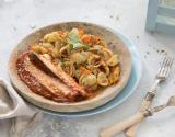 Maquereaux Arrabbiata, salade d’orecchiette tomate séchée et carottes rôties