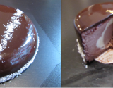 Entremets mousse chocolat noir / crémeux chocolat blanc / crémeux chocolat au lait