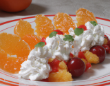 Chantilly au kirsch, flûtes sucrée et salade d'oranges