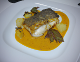 Turbot rôti à la bière compotée de Soissons