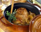 Rôti de porc en cocotte à la moutarde et petits oignons