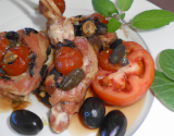 Saltimbocca de râble de lapin aux tomates confites et aux olives noires