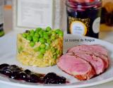 Magret de canard cuit à basse température et risotto aux petits pois