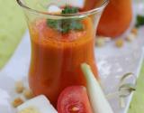 Gaspacho de poivrons rouges et son sorbet tomates/basilic/huile d'olive