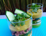 Mousse de concombre et bœuf façon thaï en verrine