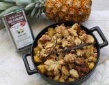 Compotée de fruits exotiques, crumble à l'huile d'olive