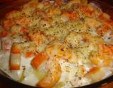 Gratin pommes de terre, surimi, crevettes