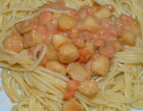 Spaghettis sauce crevettes, saint-jacques et citron