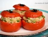 Tomates farcies au risotto, mascarpone, parmesan et petits pois