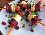 Brochette de grenailles au fromage de chèvre, chorizo et carvi