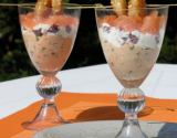 Verrine aux deux saumons, saint-jacques et fromage de chèvre frais