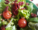 Salade verte, tomates, tomates séchées et vinaigrette au vinaigre de framboise