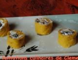 Makis de potiron, mousse de roquefort, champignons et pommes