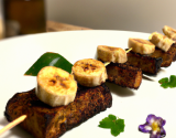 Brochette de banane aux morilles, pain d'épice