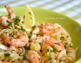 Spirelli aux scampis marinés au citron, à l'ail et piment d'Espelette