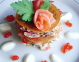 Millefeuille croustillant de saumon et d'aubergine