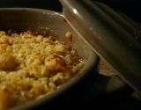 Cocotte de quetsches et airelles au sirop d'érable en crumble