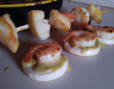 Brochette aigre-douces de Saint-Jacques et crevettes