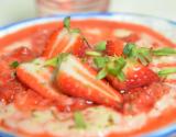 Riz au lait, fraises granitées au citron vert