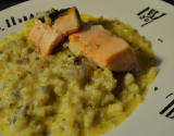 Risotto à la citronnelle et au beurre d'algue, pavé de truite des Pyrénées à l'unilatérale