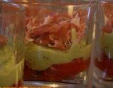 Verrine avocat-fenouil chiffonnade jambon de parme