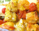 Brochettes de lotte, saumon et crevettes