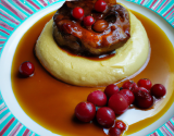 Petite tatin de lapin au caramel de porto et sa crème de vanille bourbon aux groseilles, purée de patate douce revisitée à l'ananas