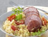 Saucisse de morteau et lentilles corail aux tomates confites