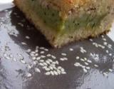 Gâteau basque au thé matcha et noisettes, Crème anglaise au sésame noir