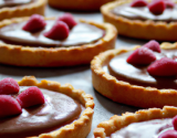 Tartelettes framboises/citron, coque en chocolat sur pâte sablée au pralin