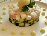 Tartare de Saint-jacques aux poires et au concombre