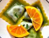 Raviolis verts, blancs et oranges