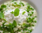 Risotto aux petits pois, menthe, cheddar et cottagecheese